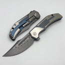 Kansept Knives JB Stout Orion Flipper Blue/Satin Titanium Handles & Damascus K1089B2