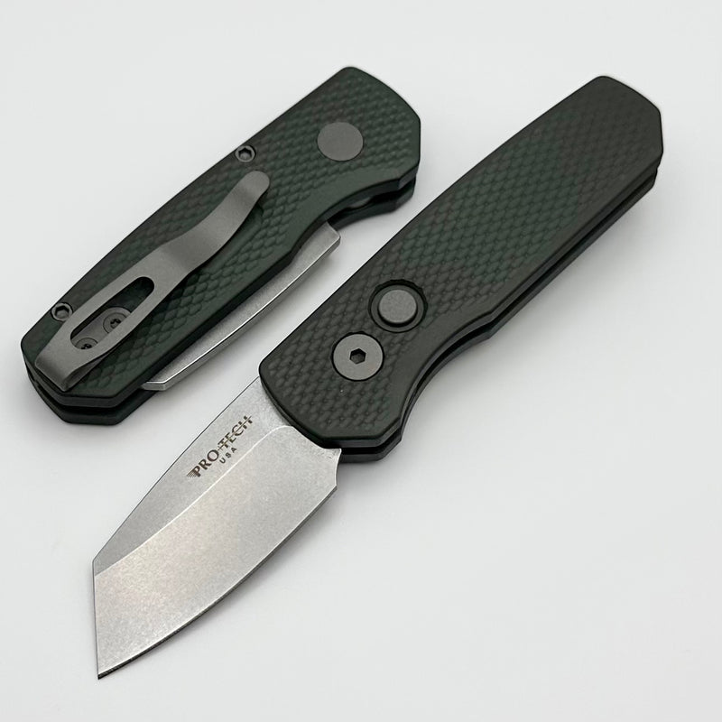 Pro-Tech Runt 5 w/ Green Textured Handle & Stonewash MagnaCut Reverse Tanto R5405-GREEN