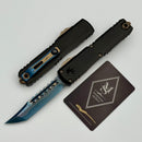 Microtech Marfione Select Ultratech ZBP Hellhound Blued Baker Forge CopperMai w/ Hefted Black Handle & Blue Accents 1119-16MS2