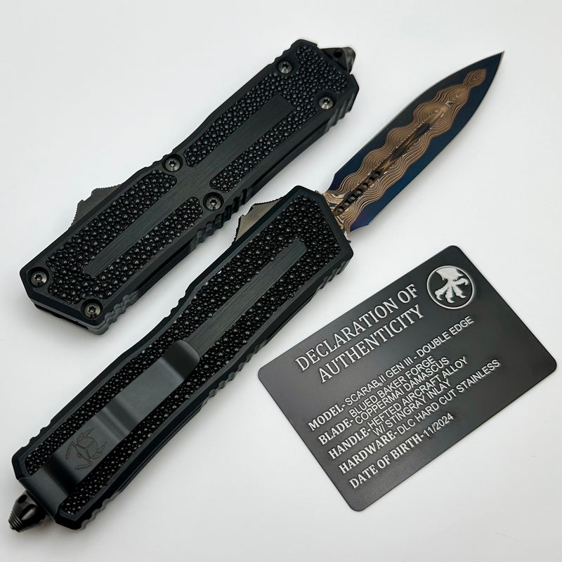 Microtech - Marfione Select Scarab 2 Gen 3 Blued Baker Forge D/E w/ Stingray Inlaid Handle 1280-16MS2