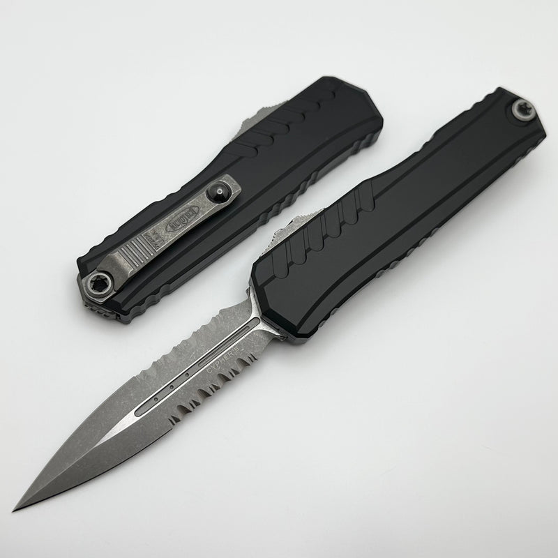 Microtech Cypher II D/E Partial Serrated Apocalyptic w/ Black Handle 1242-11AP