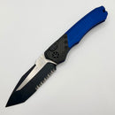 Heretic Knives Wraith Auto Two Tone Battleworn Tanto Partial Serrated w/ Carbon Fiber Bolster & Blue Handle H100-8B-BLU BLEMISH