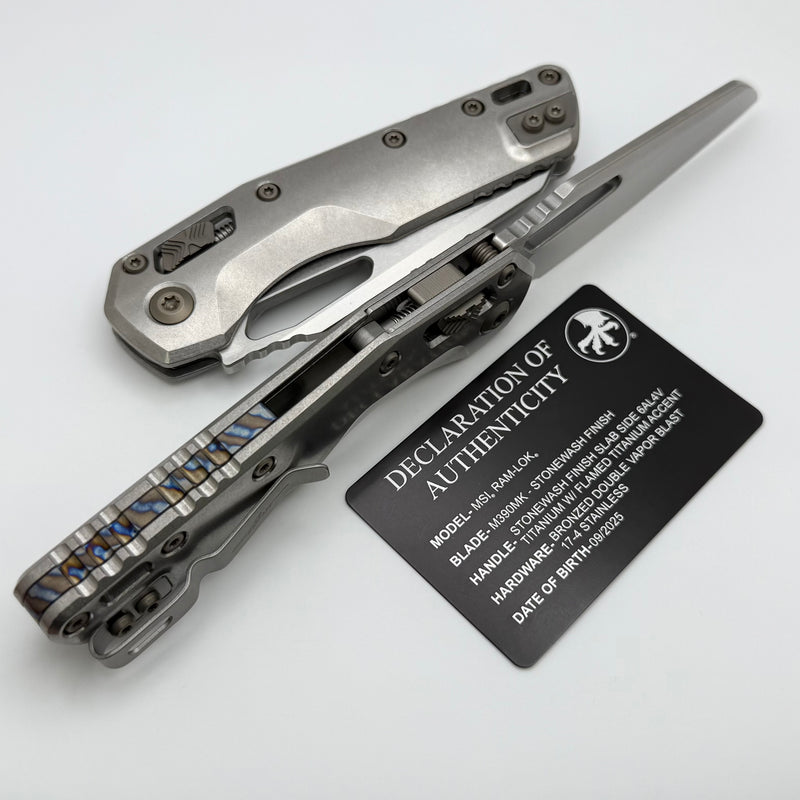 Microtech Marfione Select MSI RAM LOK Titanium Handles w/ Double Vapor Blast & Flamed Accents & Stonewash M390MK 210-10MS4