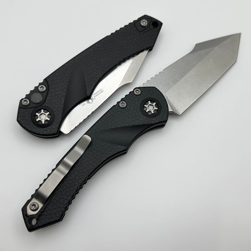 Heretic Knives Mini Pariah Auto Black Polymer Handles w/ Stonewash Tanto MagnaCut H055-2A