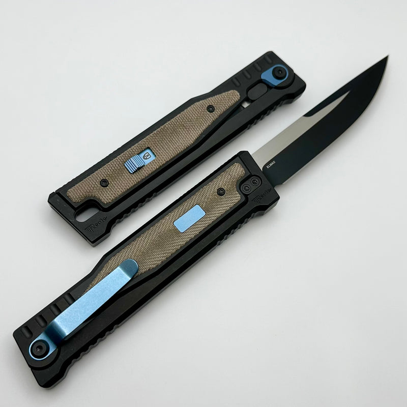 Reate EXO Exoskeleton Design V2 Twill Green Micarta & Two Tone Black PVD Drop Point w/ Blue Accents