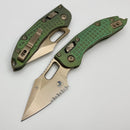 Microtech Marfione Select Manual Stitch RAM LOK Antique Green Frag Titanium Handles & Bronze Part Serrated M390MK 169RL-14FRMS1