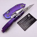 Microtech Marfione Select Manual Stitch RAM LOK Purple Haze Frag Titanium Handles & Stonewash Part Serrated M390MK w/ Double Vapor Blast/Purple Accents 169RL-11FRMS5