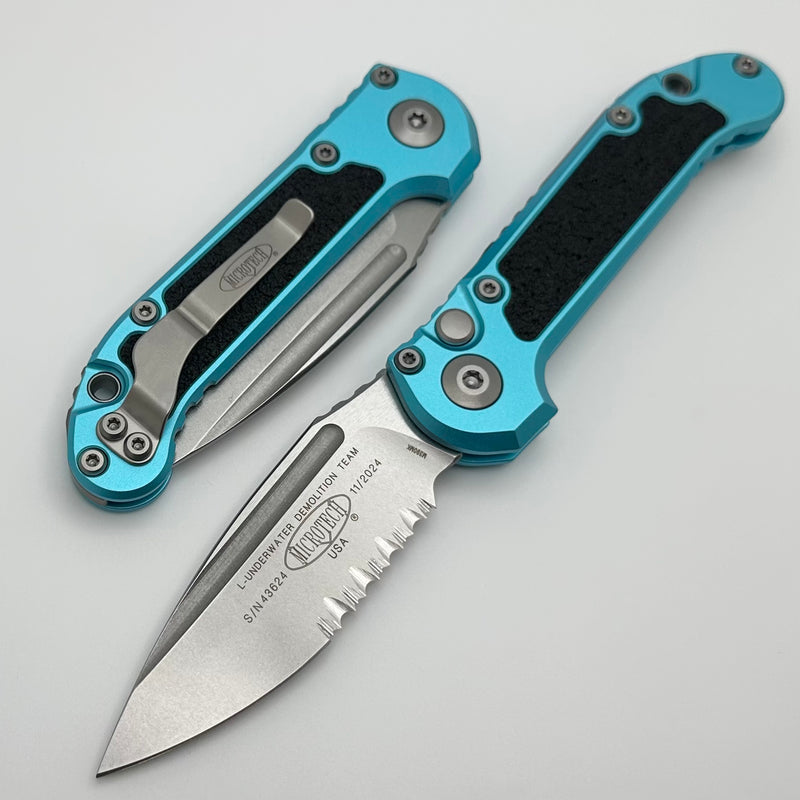 Microtech Knives LUDT Gen III Stonewash Partial Serrated Drop Point w/ Turquoise Handle 1135-11TQ