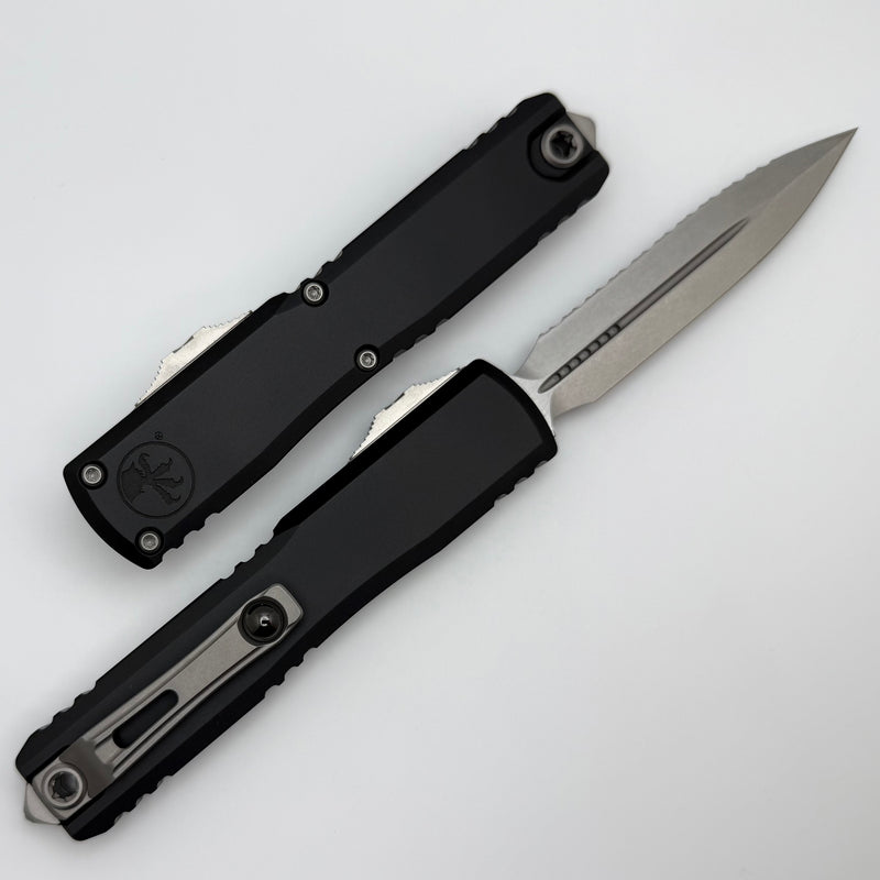 Microtech Ultratech ZBP D/E Stonewash Full Serrated w/ Black Handle 1122-12