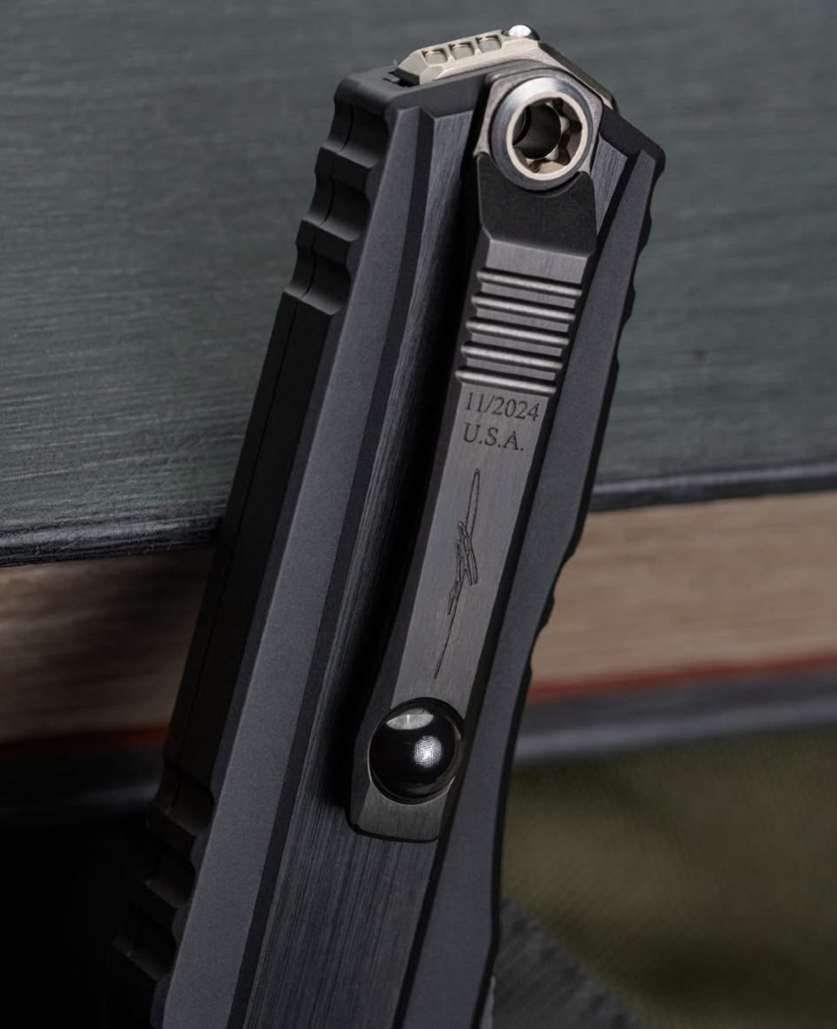 Microtech Marfione Select Cypher II Black w/ Tritium Inlaid Button & S