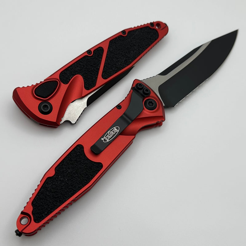 Microtech Socom Elite Auto Red Handles w/ S/E Black Partial Serrated 160A-2RD