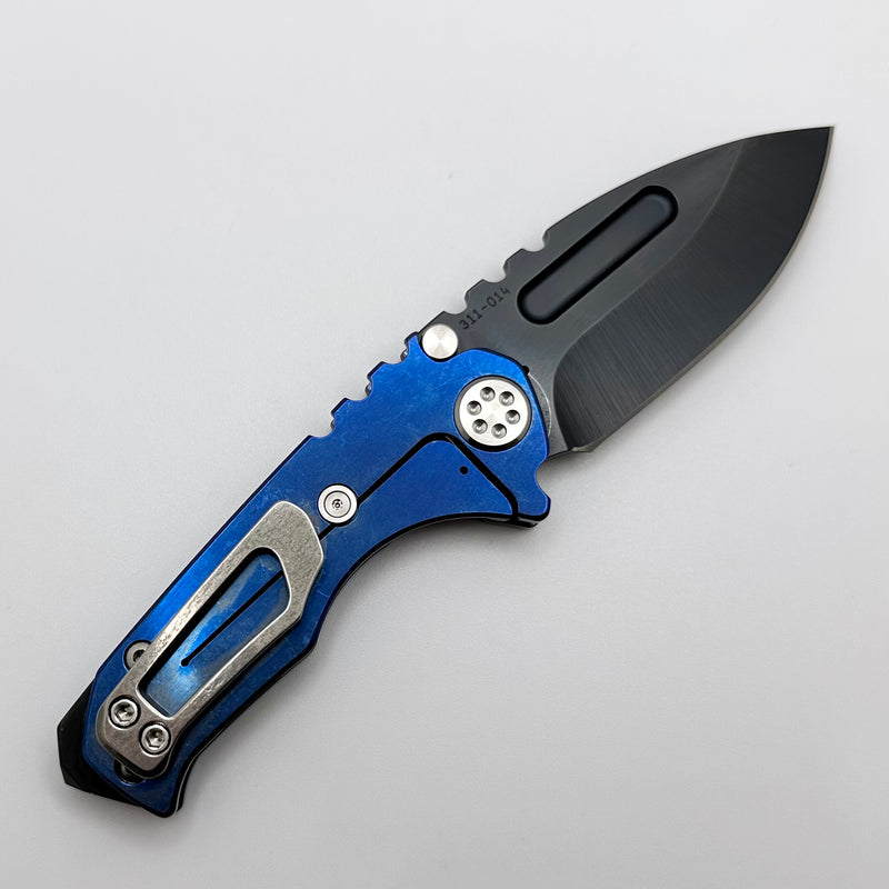 Medford Micro Praetorian T w/ DLC S45 Drop Point & Blue/Flamed Finish Handles Pattern