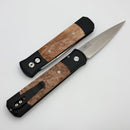 Pro-Tech Godfather Black Handles w/ Maple Burl Inlays & Satin 154-CM Blade 906-Satin