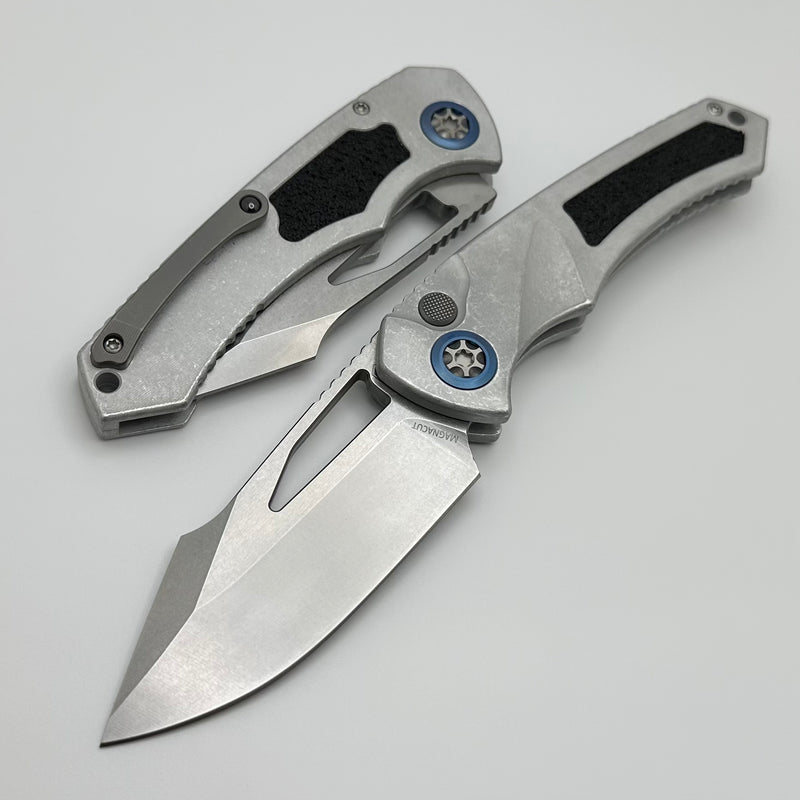 Heretic Knives Pariah M/A Button Lock Blizzard Worn Aluminum Handles w/ Stonewash MagnaCut H046-2A-BLZ