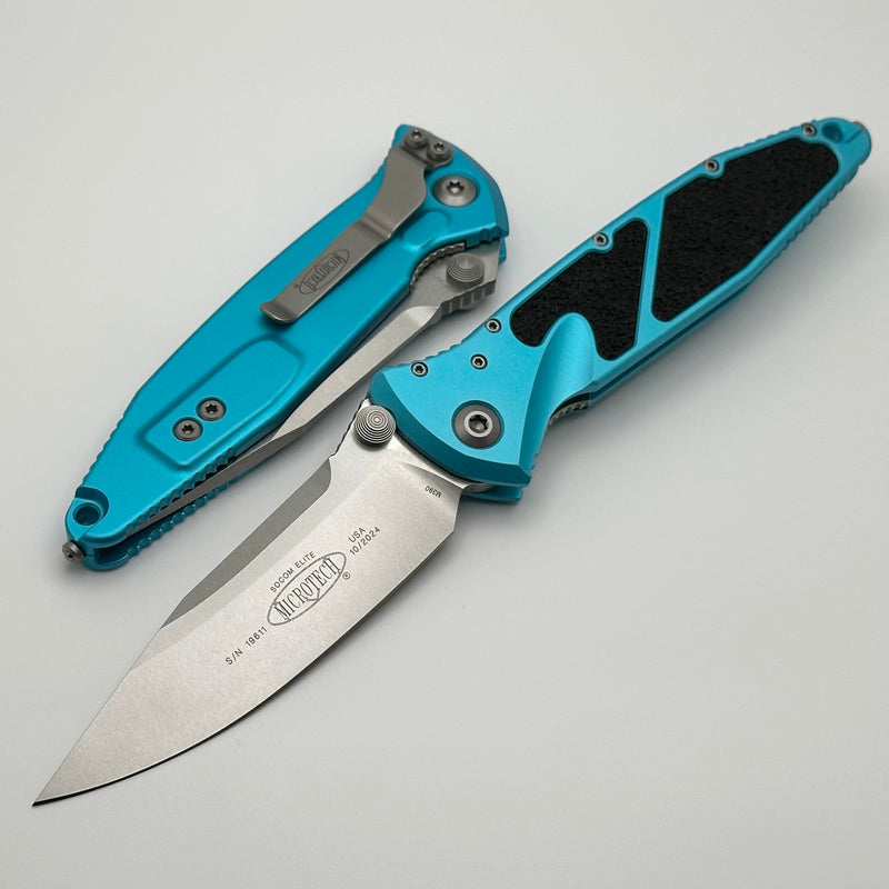 Microtech Socom Elite S/E Manual Turquoise Handles w/ Stonewash 160-10TQ