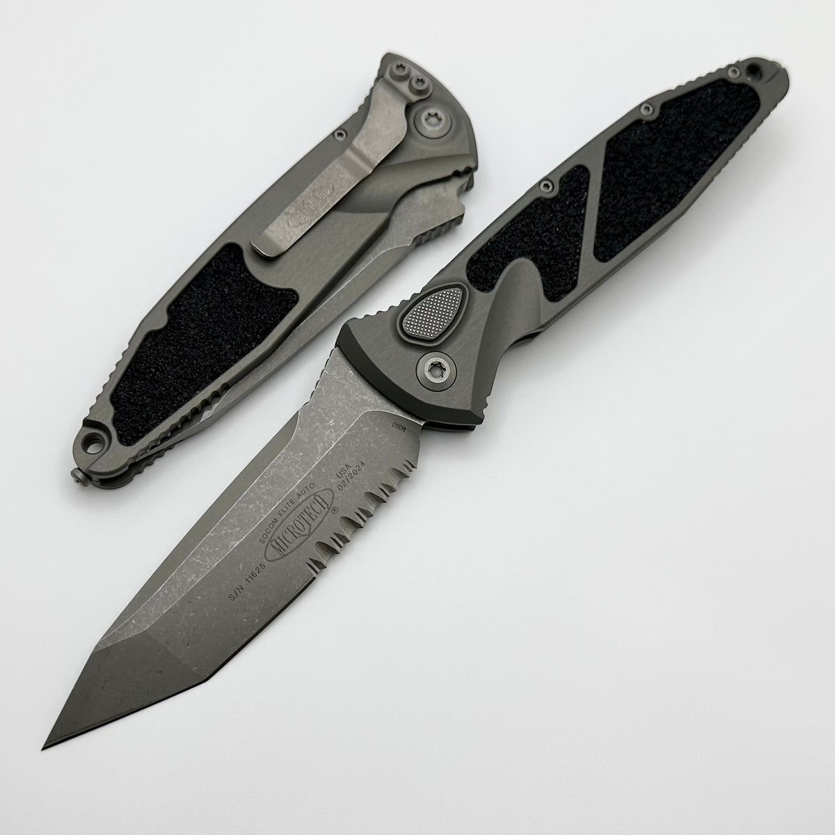Microtech Socom Elite Auto Natural Clear Apocalyptic T/E Partial Serra