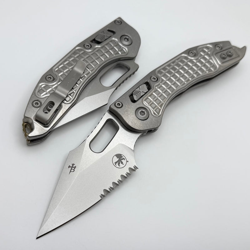 Microtech Marfione Select Manual Stitch RAM LOK Titanium Frag Handles & Part Serrated Stonewash M390MK w/ Double Vapor Blast & Bronze Accents 169RL-11FRMS1