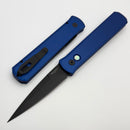 Pro-Tech Godfather Blue Handle w/ Black Lip Pearl Button & Black 154-CM Blade
