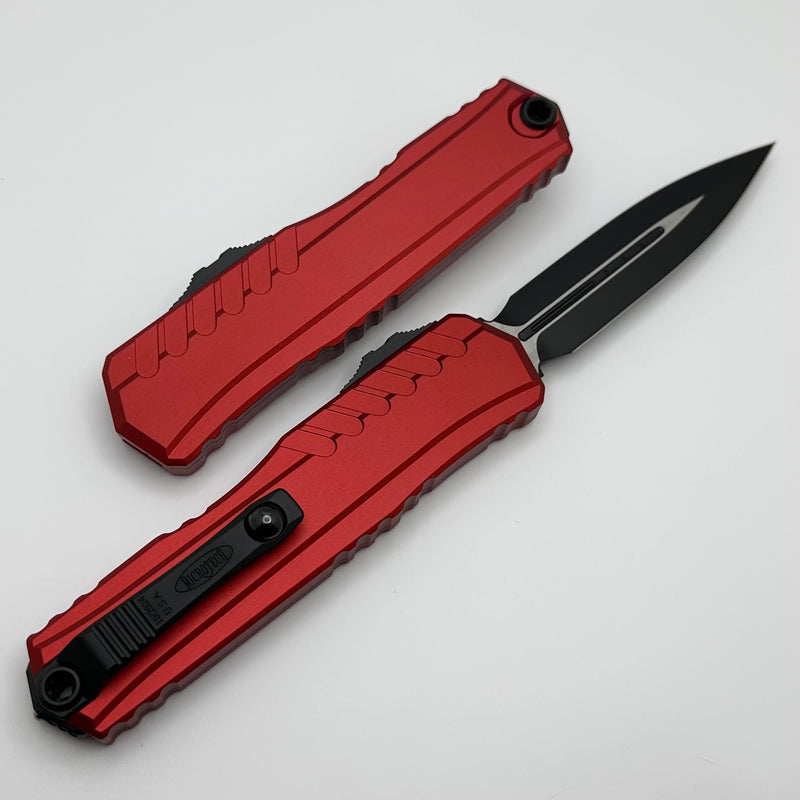 Microtech Cypher II Black D/E w/ Red Handle 1242-1RD