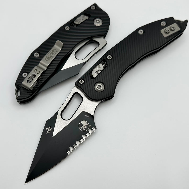 Microtech Knives Manual Stitch RAM LOK Fluted Black Aluminum & Two Tone Black Partial Serrated M390MK 169RL-2FL