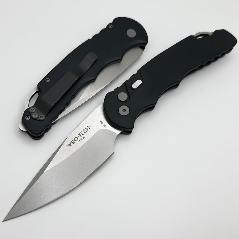 Pro-Tech TR-4 Auto Black Handle w/ Safety & Stonewash/Satin Blade TR-4.1