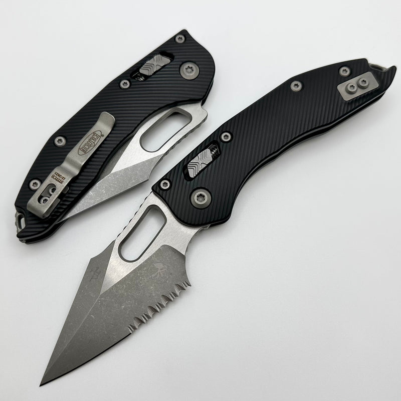 Microtech Knives Manual Stitch RAM LOK Fluted Black Aluminum & Apocalyptic Partial Serrated M390MK 169RL-11APFL