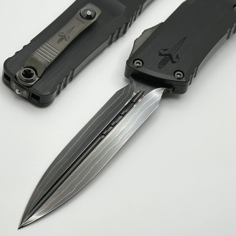 Marfione Custom Knives Combat Troodon LT Gen III Hot Blued Baker Forge San Mai Damascus D/E w/ Black Handle & DLC Hardware