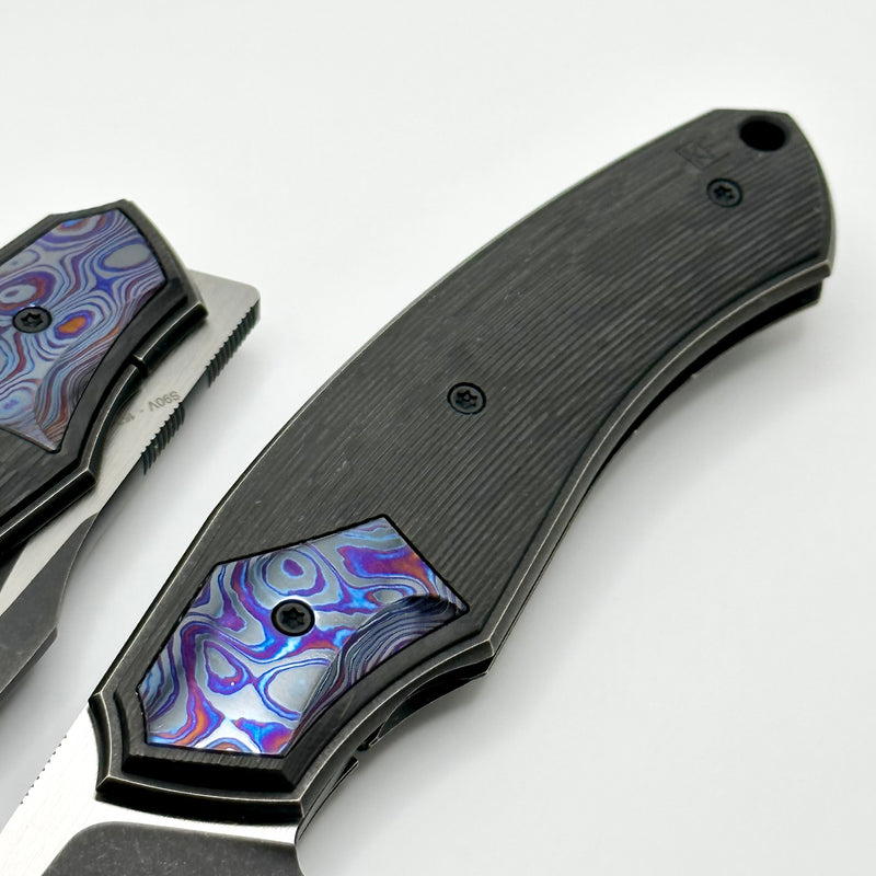 Custom Knife Factory Davless Carbon Fiber & ZircuTi w/ Two Tone Blackwash S90V