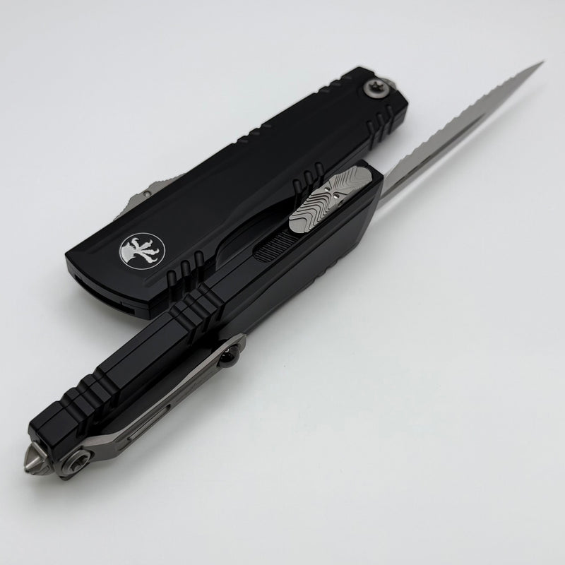 Microtech Luminary Black Handle w/ Tritium Inlaid Slider & Full Serrated D/E M390MK Signature Series 1270-12S
