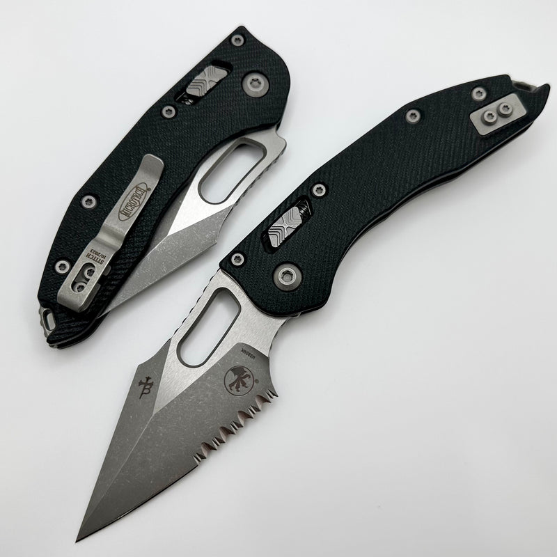 Microtech Knives Manual Stitch RAM LOK Fluted Black G-10 & Partial Serrated M390MK Apocalyptic Standard 169RL-11APFLGTBK