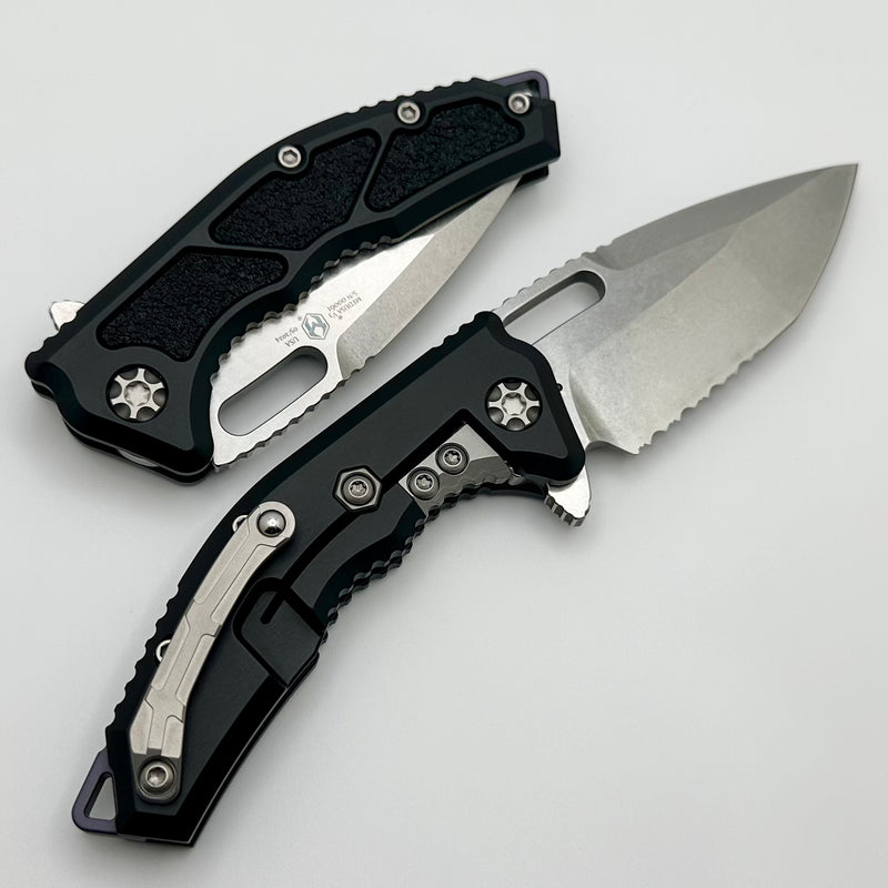 Heretic Knives Medusa Manual Black Aluminum Frame Lock w/ Grip Inlays & Stonewash Partial Serrated MagnaCut H009-2B