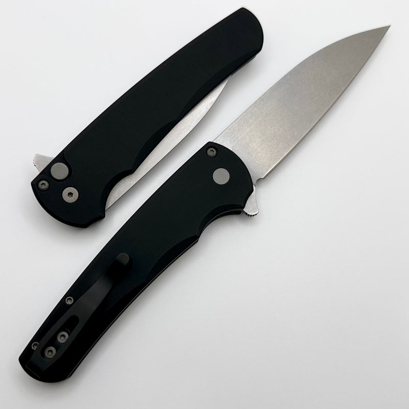 Pro-Tech Malibu Smooth Black Handle & Stonewash MagnaCut Wharncliffe Blade 5301