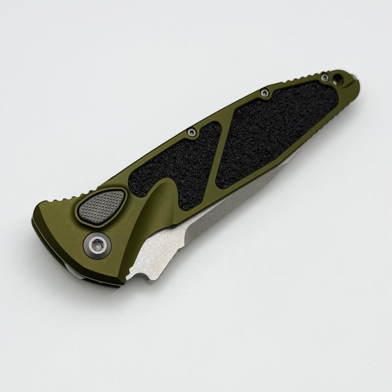 Microtech Socom Elite Auto OD Green Handles w/ S/E Stonewash 160A-10OD