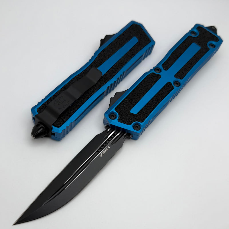 Microtech Scarab 2 Gen 3 Black D/E-S w/ Blue Handles 1180-1BL