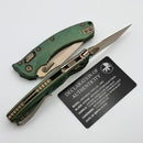 Microtech Amphibian Mini RAM LOK Antique Green Titanium Slab & Bronze M390MK w/ Bronze Accents 137MRL-13MS1
