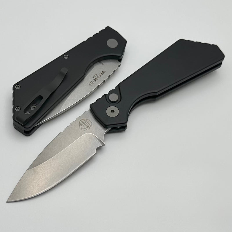 Pro-Tech PT Plus Black Aluminum Handle & Stonewash MagnaCut Blade PT201