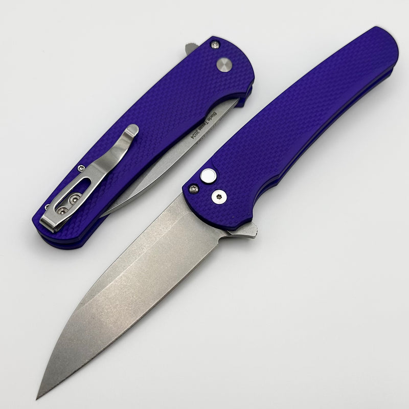 Pro-Tech Malibu 2024 Blade Show Texas Textured Purple Handle & Stonewash MagnaCut Blade