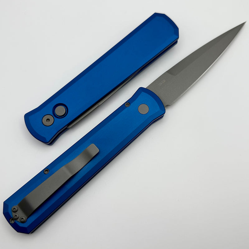 Pro-Tech Godfather w/ Blue Handle & Blasted 154-CM Blade 920-BLUE