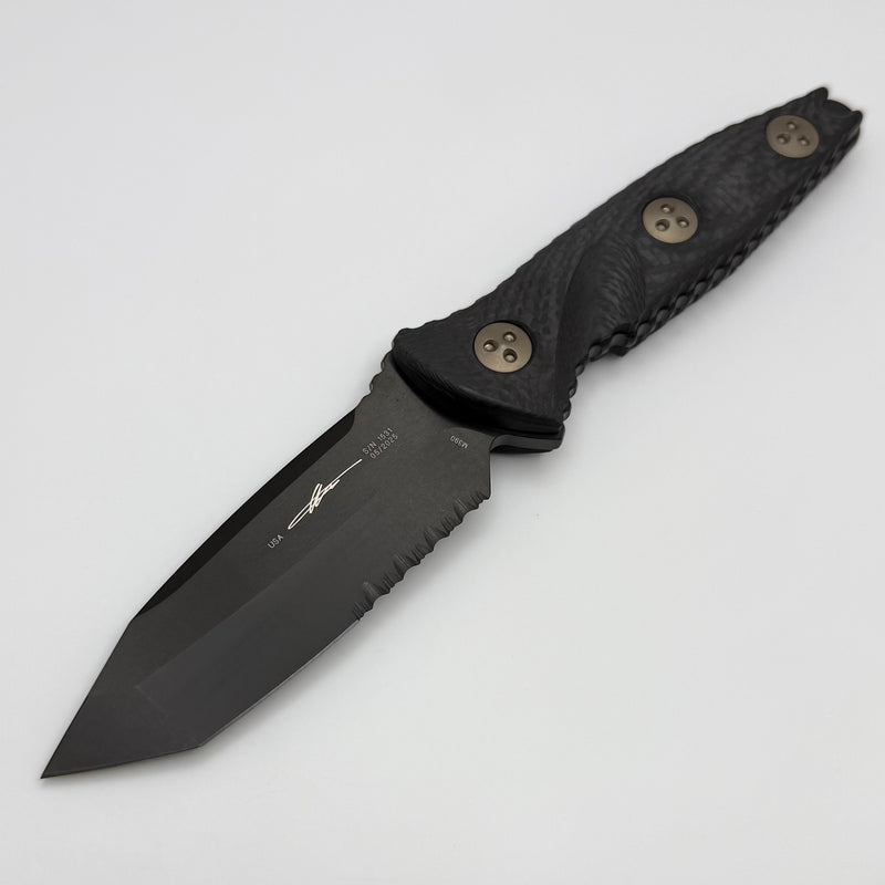 Microtech Socom Alpha Mini Tanto Partial Serrated Black DLC & Carbon Fiber 114M-2DLCCFS