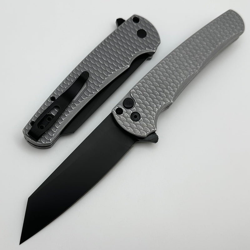 Pro-Tech Malibu Battleworn Gray Aluminum “Dragon Scale” Handle & DLC MagnaCut Reverse Tanto 5436-BW Grey