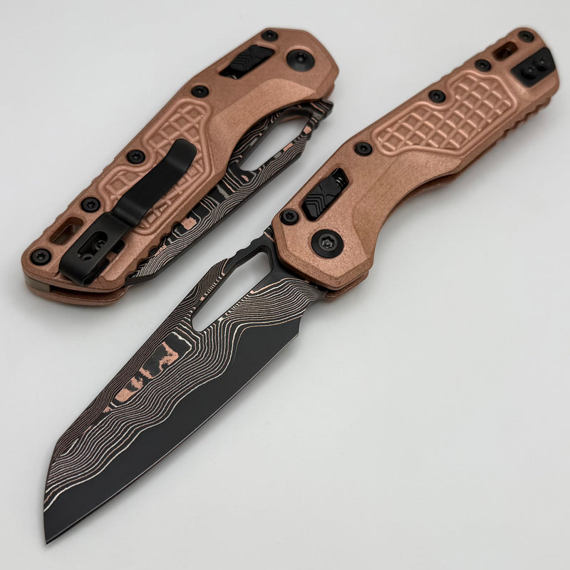 Microtech Marfione Select MSI RAM LOK Copper Frag Handles w/ Bronze Accents & Baker Forge Coppermai Damascus 210-16FRMS1