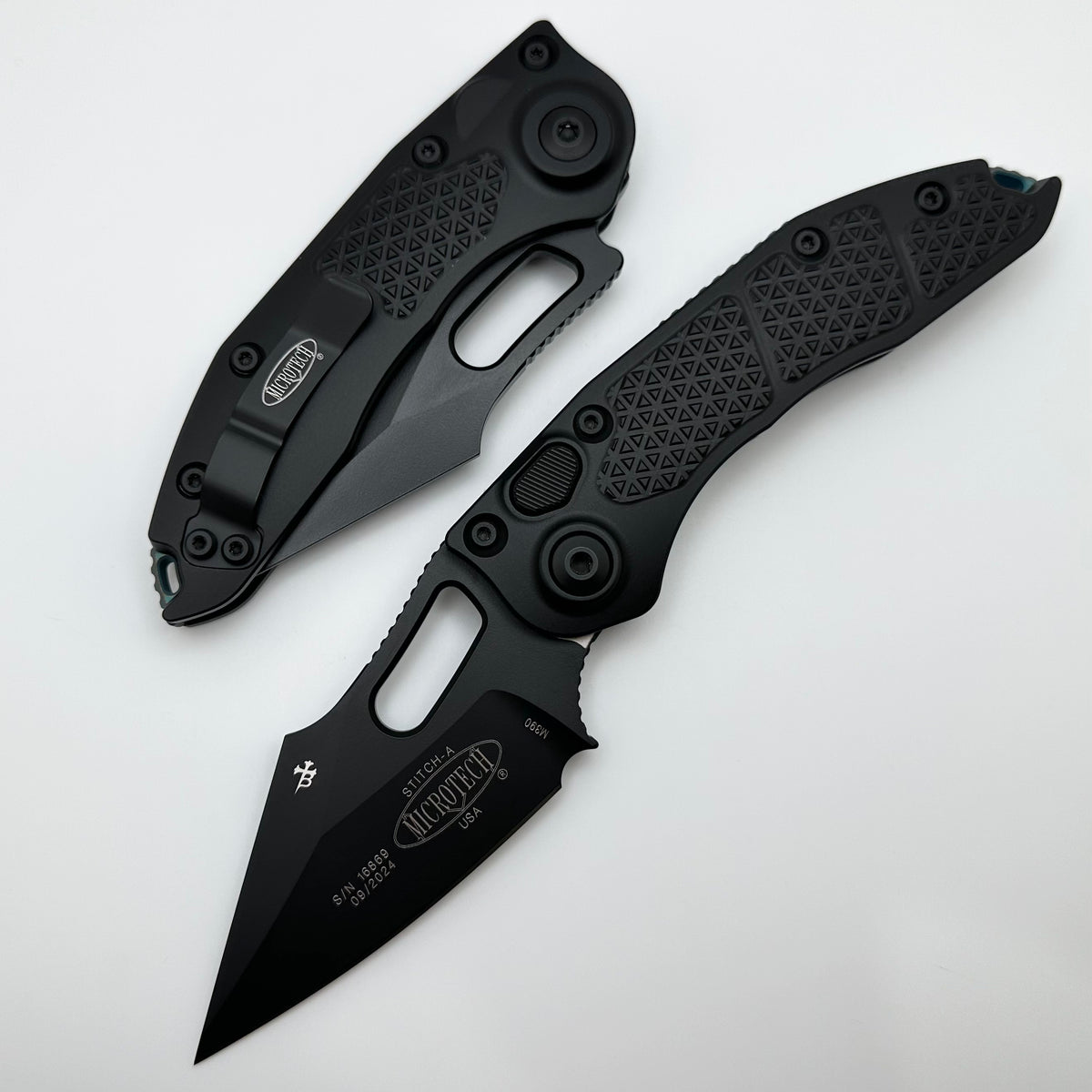 Microtech Borka Stitch Single Edge Black Standard w/ Antique Green Tit