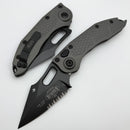 Microtech Borka Stitch Natural Clear w/ Black Part Serrated M390 169-2NC