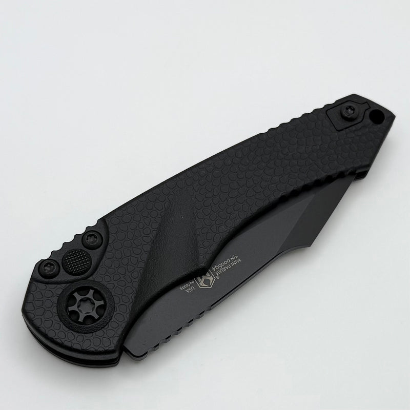 Heretic Knives Mini Pariah Auto Tactical Black Polymer Handles w/ Black Tanto Serrated MagnaCut H055-4B-T