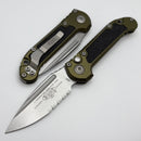 Microtech Knives LUDT Gen III Stonewash Partial Serrated Drop Point w/ OD Green Handle 1135-11OD