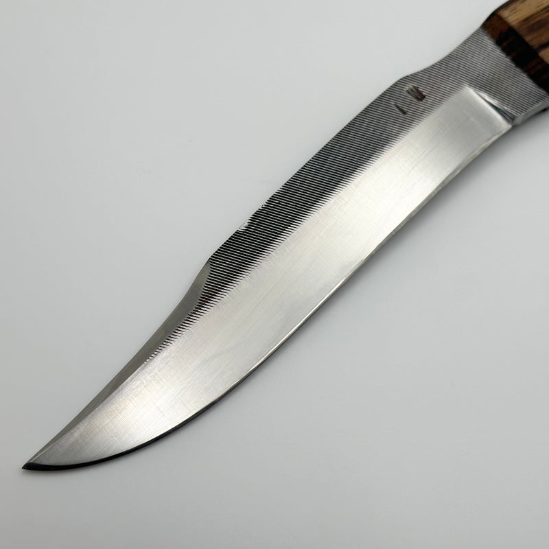 Iron Witness Baby Bowie Fixed Blade  w/ Zebrawood Handles & Recycled File Steel Blade