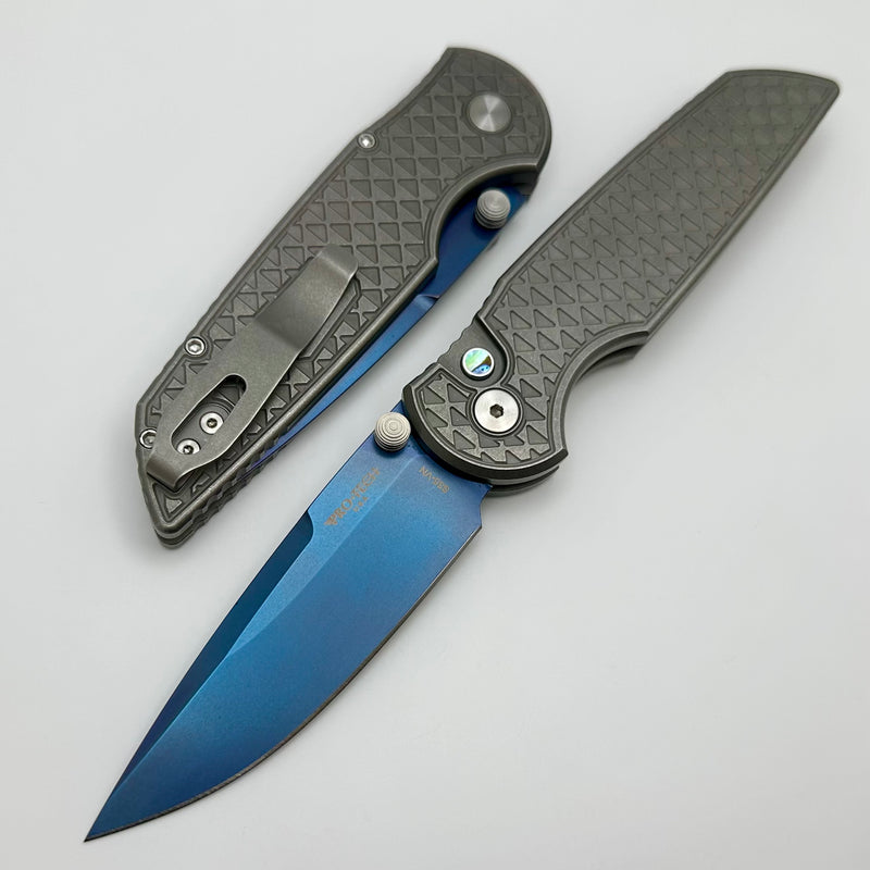 Pro-Tech TR-3 Integrity Custom Manual Relic Stonewash Stainless Handles w/ Sapphire Blue S35 2024 Integrity Custom 003