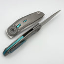 Reate Knives VK-TRON Bead Blast Titanium Handles w/ Blue Accents & Frosted Satin M390