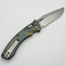 Microtech Amphibian Mini RAM LOK Stonewash Titanium Galactic Gold Slab & Stonewash M390MK w/ Blue Accents 137MRL-10MS15