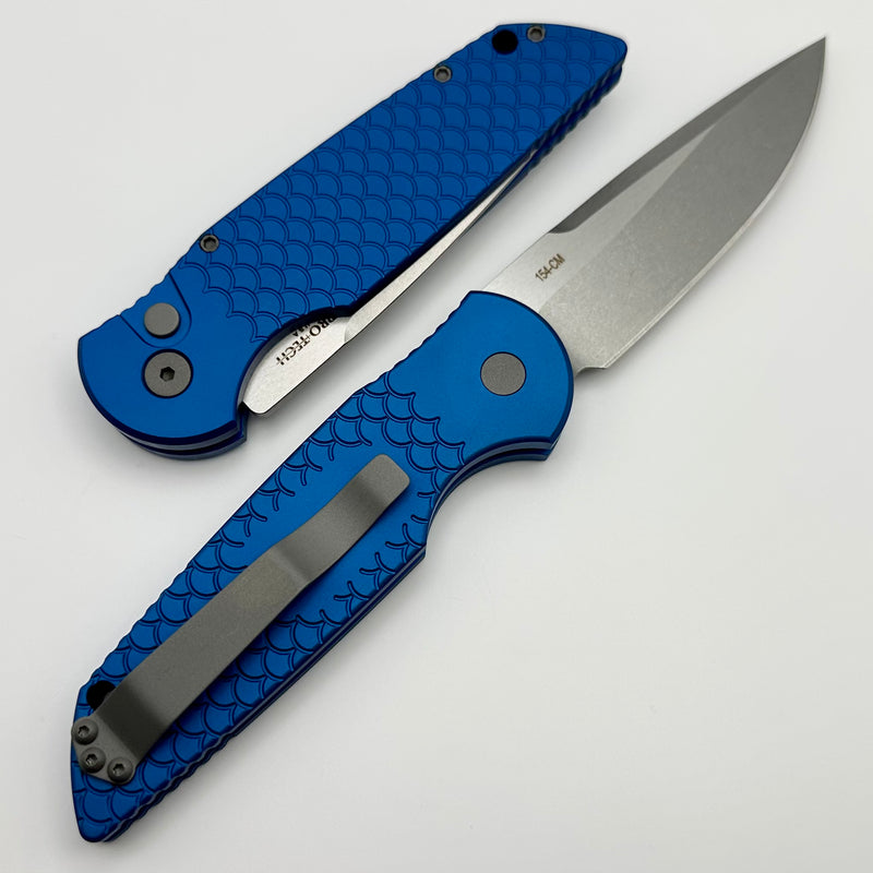 Pro-Tech TR-3 X1 Blue “Fish Scale” Handle & Stonewash 154-CM Blade TR-3 X1 SW BLUE